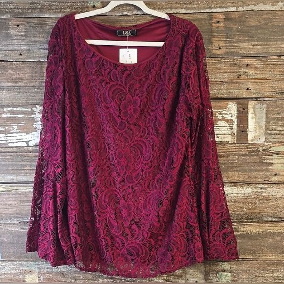 L&B WOMENS LaceTop WITH LINING  Burgundy 2X NWT - Picture 1 of 4